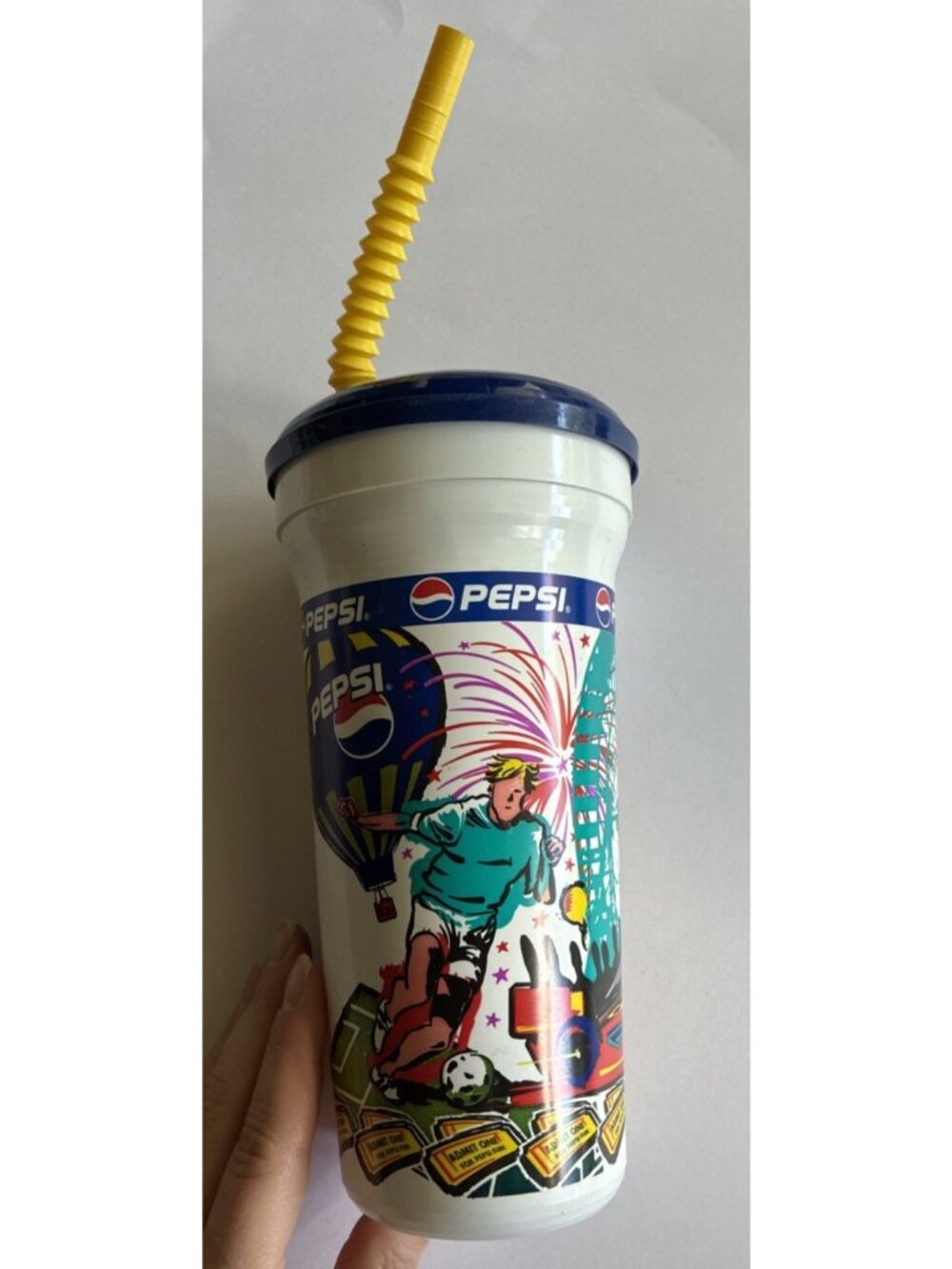 Vintage Pepsi Reusable Plastic Stadium Cup Lid Straw Sports Amusement Park
